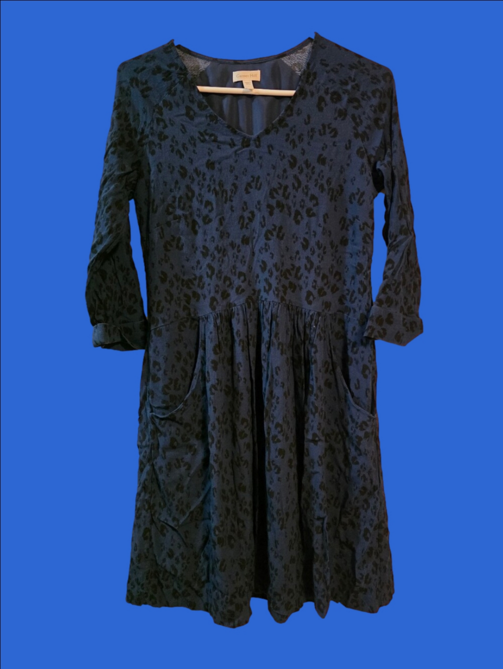 4/$67 Deal! Garnet Hill Navy and Black Leopard Midi Dress